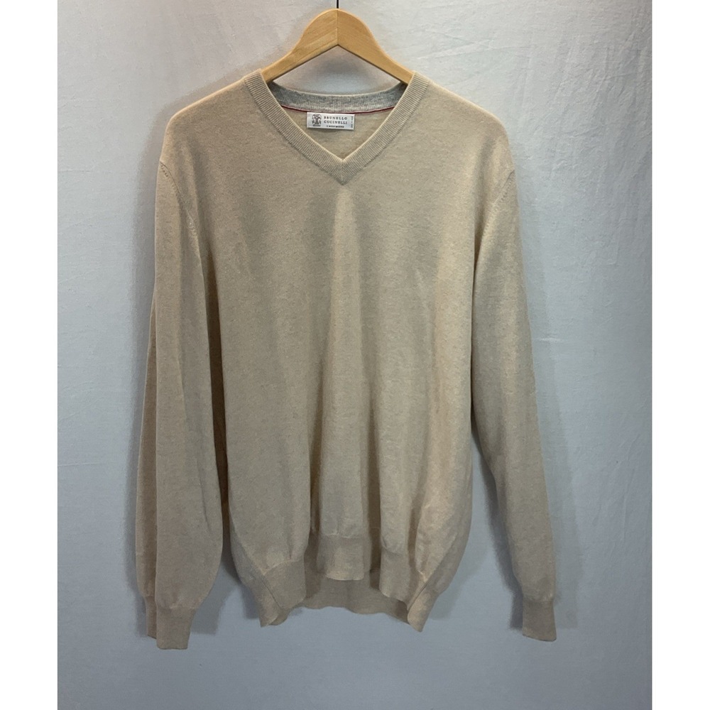 Brunello Cucinelli Sweater IT 56 US XL 100% Cashmere V-Neck Luxury Classic Italy